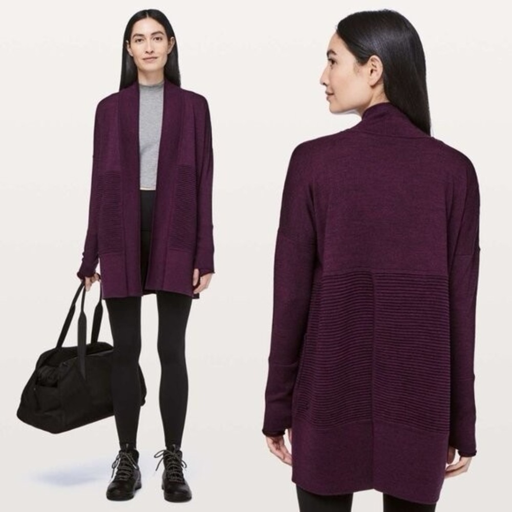 Lululemon Heathered Plum 100% Merino Wool Sit In Lotus Cardigan size 4